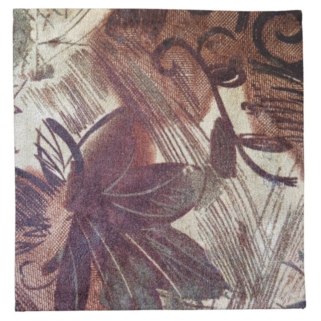 Abstract Brown Floral Design 1 Cloth Napkin (Front)