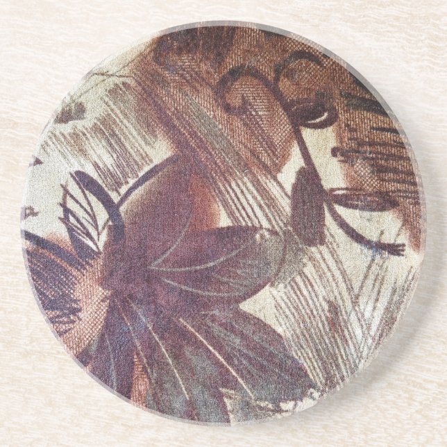 Abstract Brown Floral Design 1 Coaster (Front)