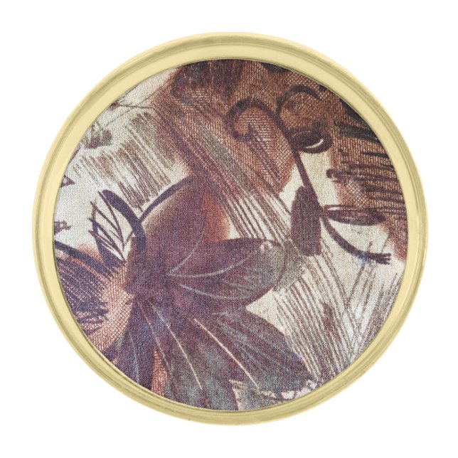 Abstract Brown Floral Design 1 Gold Finish Lapel Pin (Front)