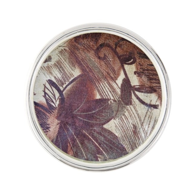 Abstract Brown Floral Design 1 Lapel Pin (Front)