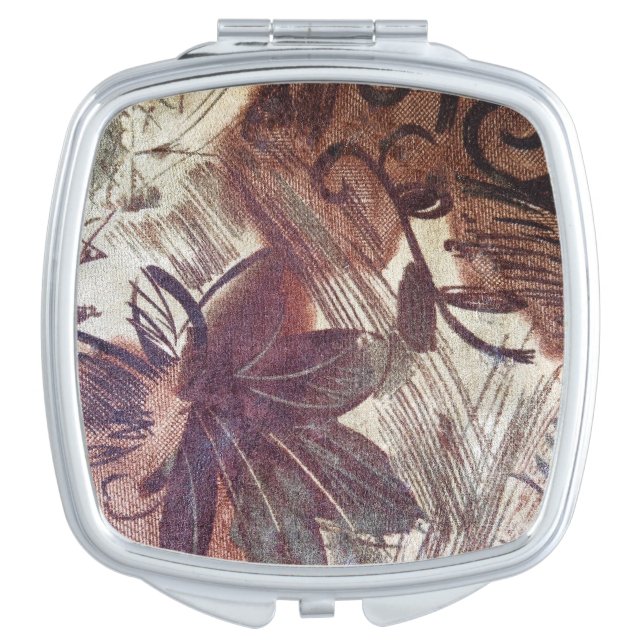 Abstract Brown Floral Design 1 Makeup Mirror (Front)