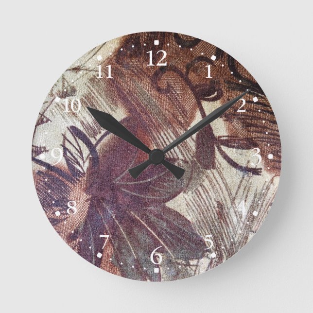 Abstract Brown Floral Design 1 Round Clock (Front)