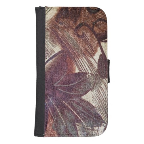 Abstract Brown Floral Design 1 Wallet Phone Case For Samsung Galaxy S4