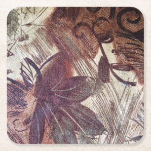 Abstract Brown Floral Design 1 Square Paper Coaster
