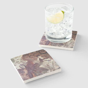 Abstract Brown Floral Design 1 Stone Coaster