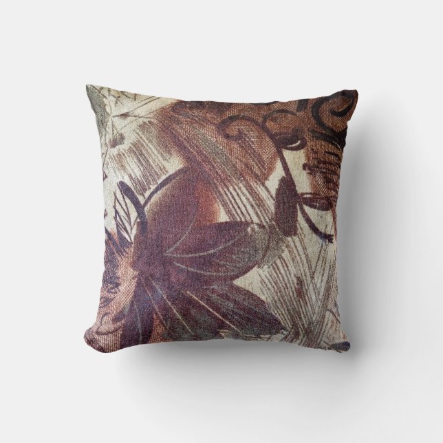 Abstract Brown Floral Design 1 Throw Pillow (Front)