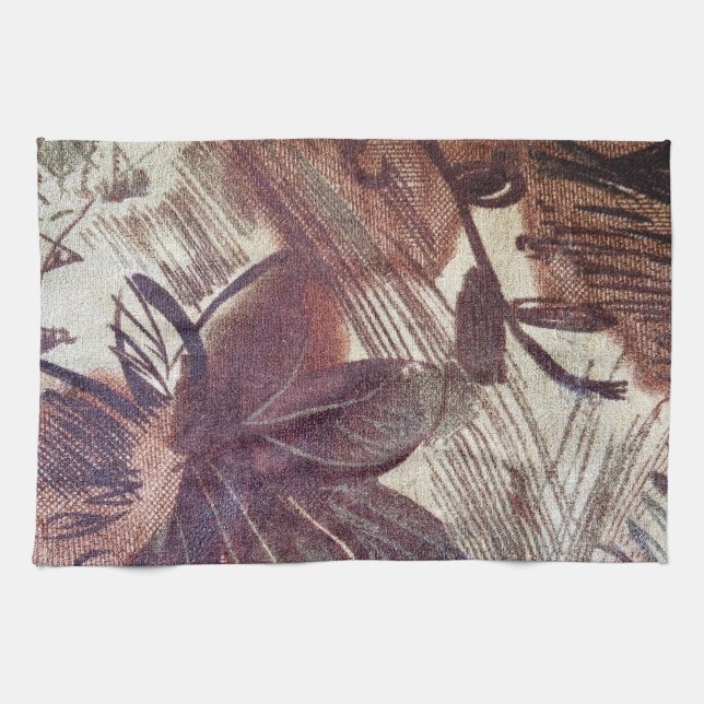 Abstract Brown Floral Design 1 Towel (Horizontal)