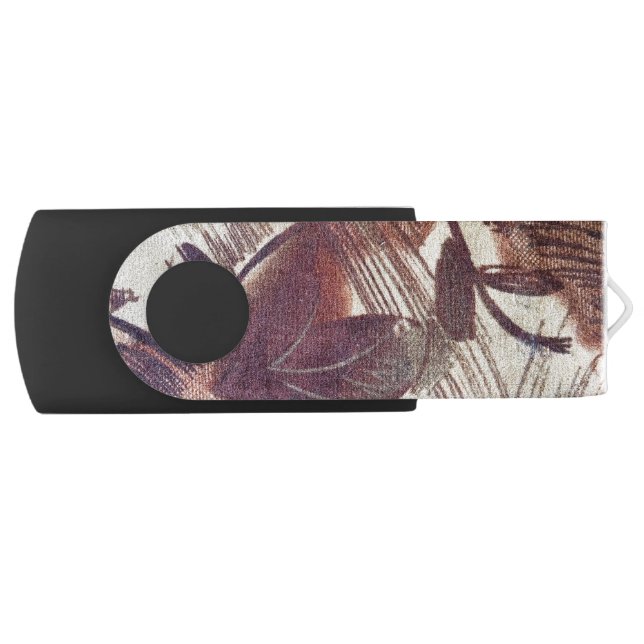 Abstract Brown Floral Design 1 USB Flash Drive (Front)