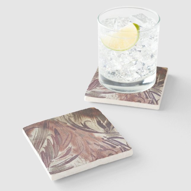 Abstract Brown Floral Design 2 Stone Coaster (Side)