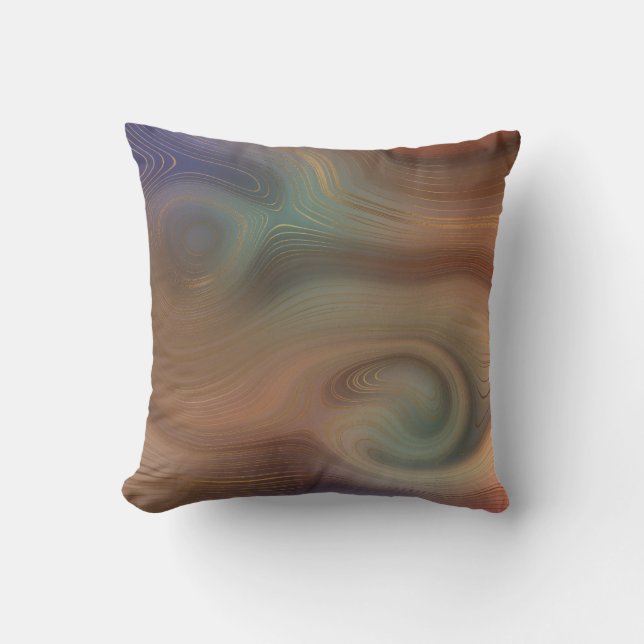 Abstract Brown Green Blue Gold Swirls Throw Pillow (Front)