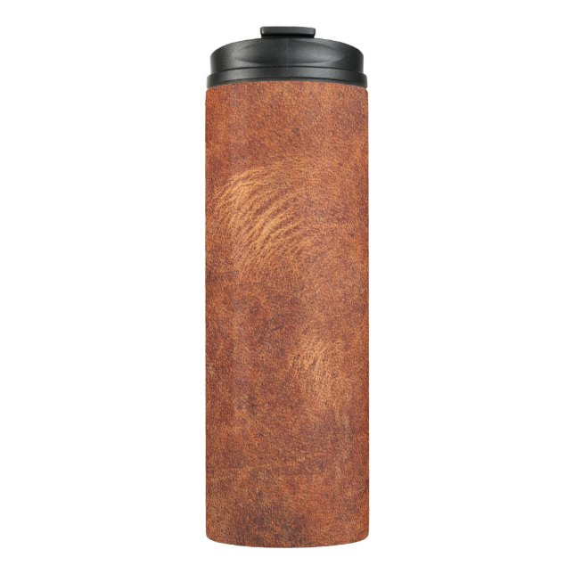 abstract brown leather texture backgroundleather,t thermal tumbler (Front)