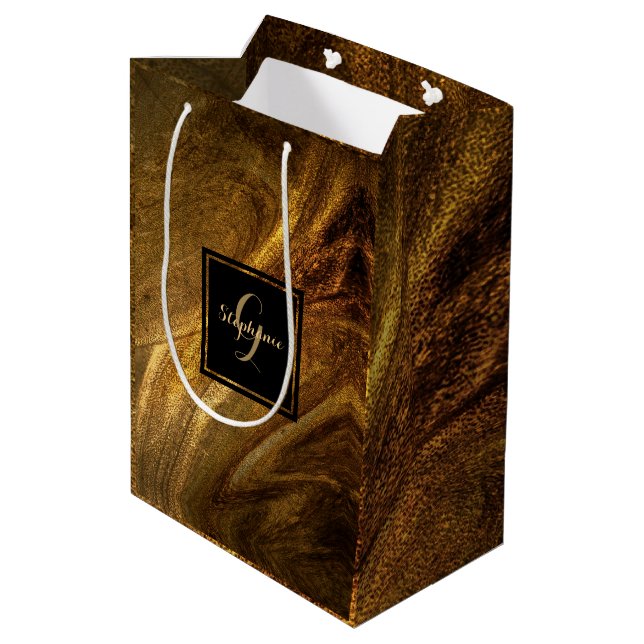 Abstract Brown Luxury Gold Glitter Modern Chic Medium Gift Bag (Back Angled)