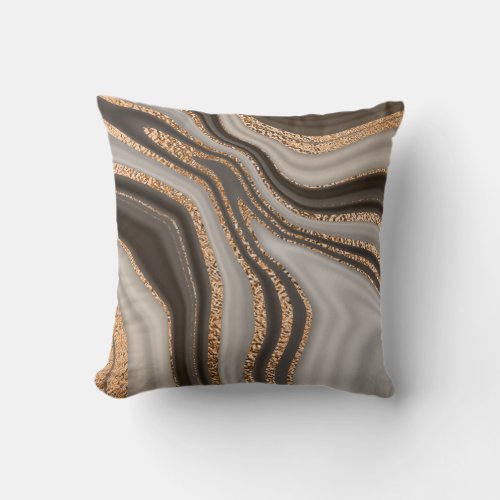 Abstract brown marble with gold texture throw pillow