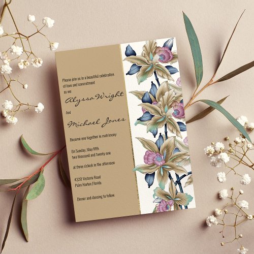 Abstract brown pink blue teal floral Wedding Invitation