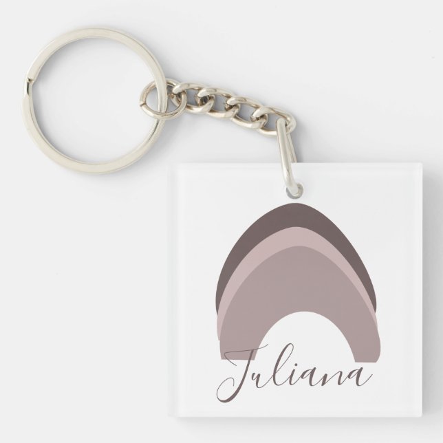 Abstract Brown Rainbow Doodle Script Name  Keychain (Front)