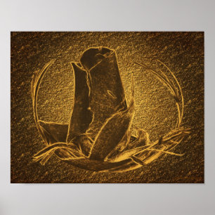 Abstract Brown Rosebud Art Floral Poster