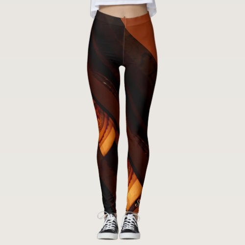 Abstract Brown Rust Gold with Name Fashion Leggings