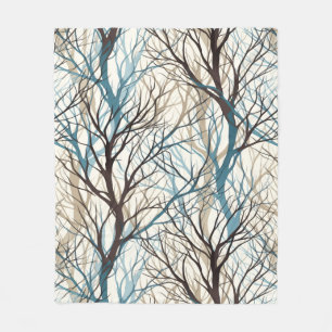 Abstract brown teal tree branches fleece blanket