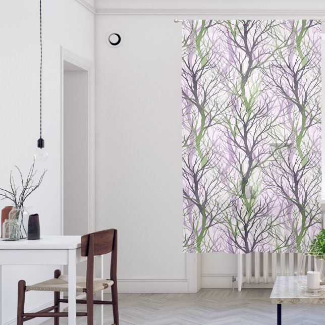 Abstract brown teal tree branches sheer curtains (Living Room)