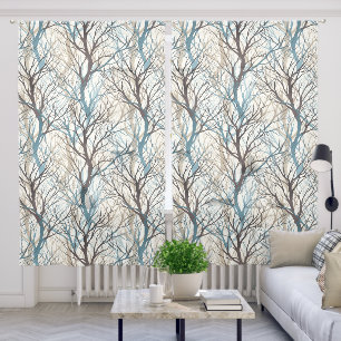 Abstract brown teal tree branches sheer curtains