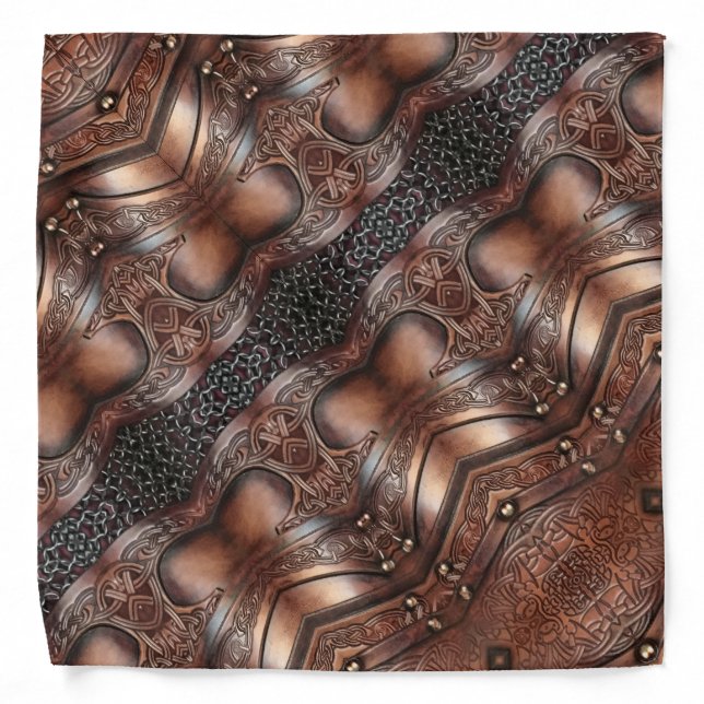 abstract brown Viking armor leather print Bandana (Front)