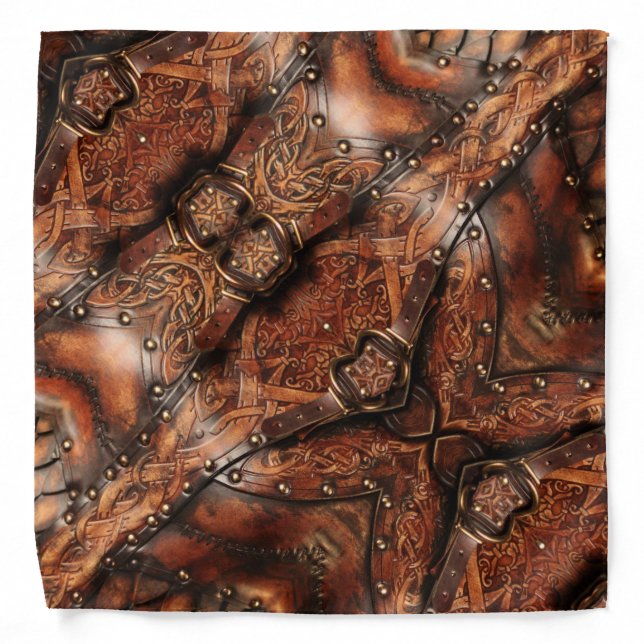 Abstract brown Viking Armor Leather print Bandana (Front)