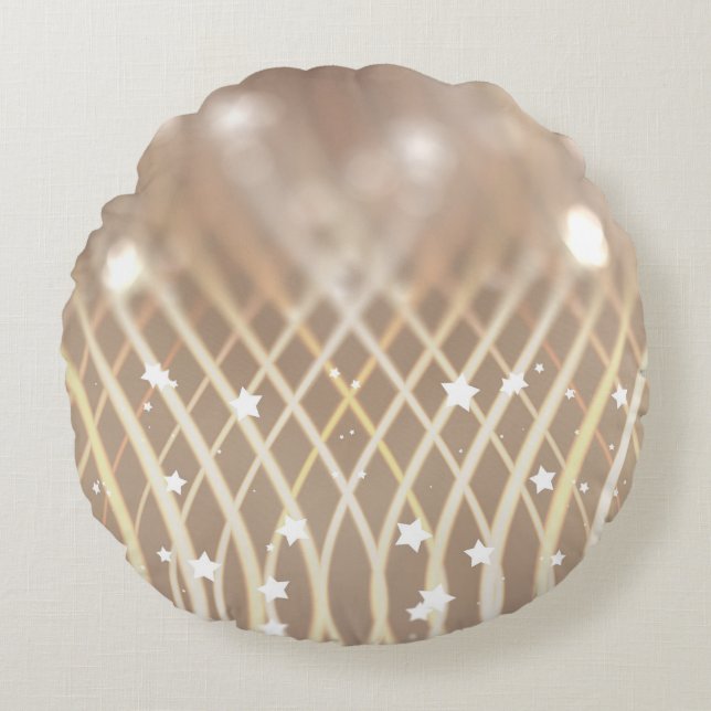Abstract Brown, Waves Stars Background. Round Pillow (Front)