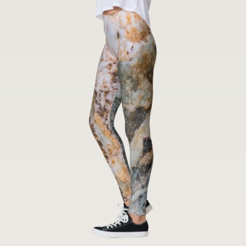Abstract brown white grungy rock texture leggings