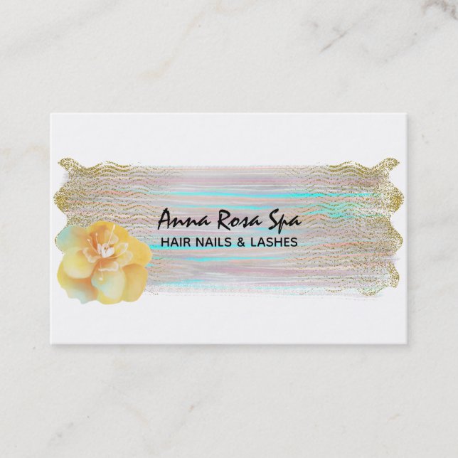 *~* Abstract Brush Splash Stripe Gold Glitter Business Card (Front)