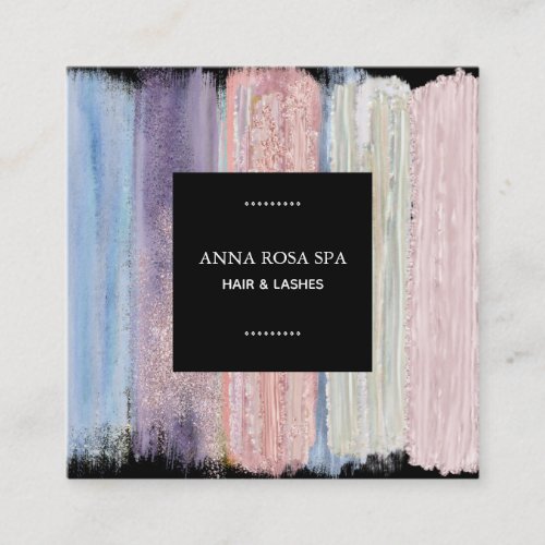 *~* Abstract Brush Splash Stripe Gold Glitter Square Business Card