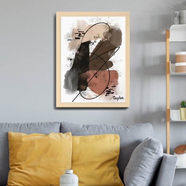 Abstract Brush Stroke Brown Framed Art (Living Room 3)