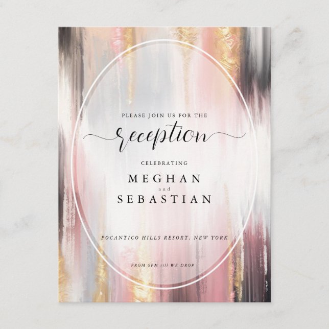 Abstract Brush Strokes Blush Gold Charcoal Enclosure Card (Front)