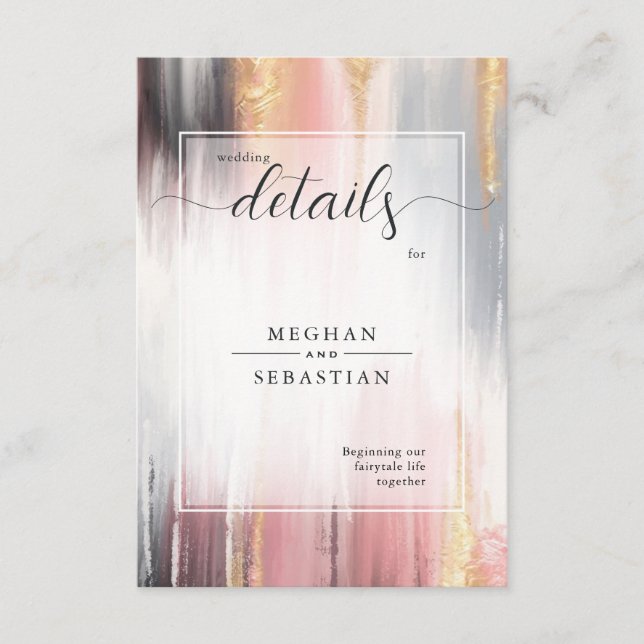 Abstract Brush Strokes Blush Gold Charcoal Enclosure Card (Front)