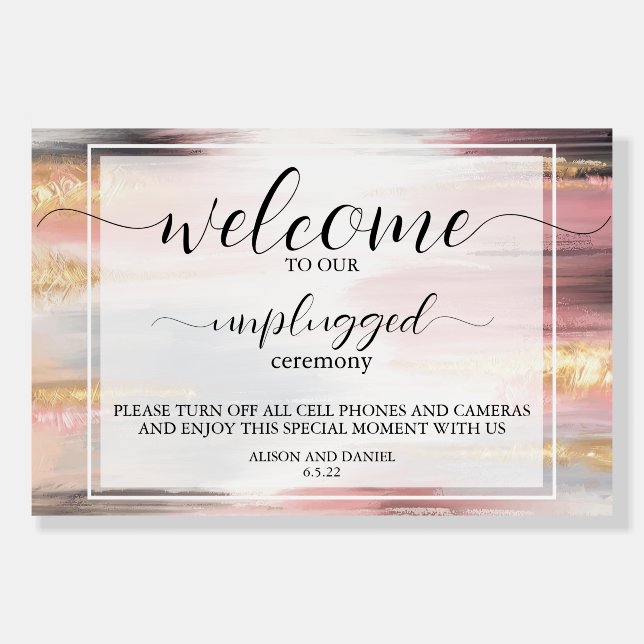 Abstract Brush Strokes Blush Gold Charcoal Foam Board (Front)