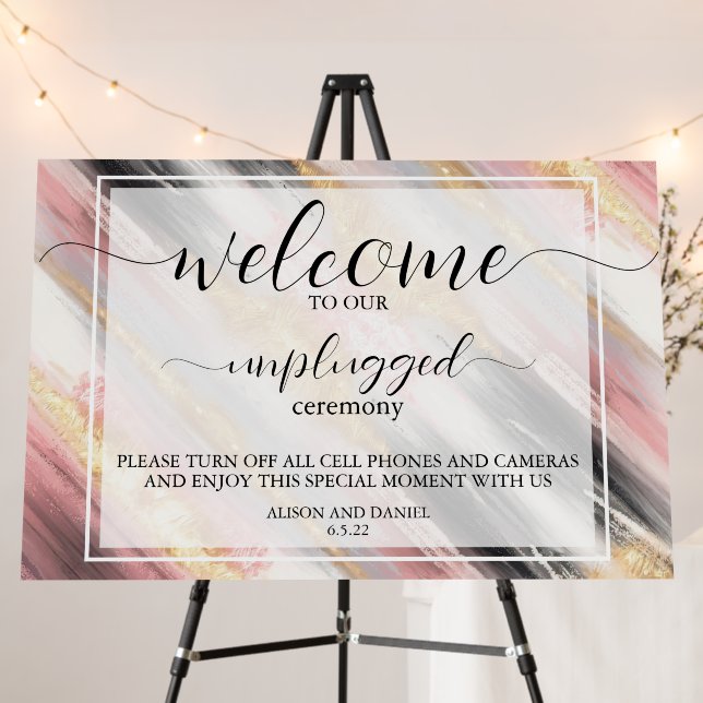 Abstract Brush Strokes Blush Gold Charcoal Foam Board (In Situ (Stand))