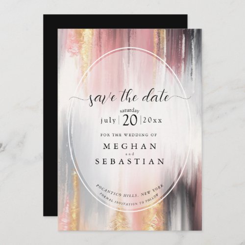 Abstract Brush Strokes Blush Gold Charcoal Save The Date
