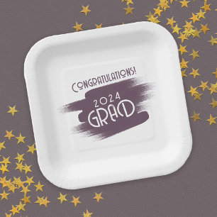 Abstract Brush Strokes Congratulations Grad Paper Plates