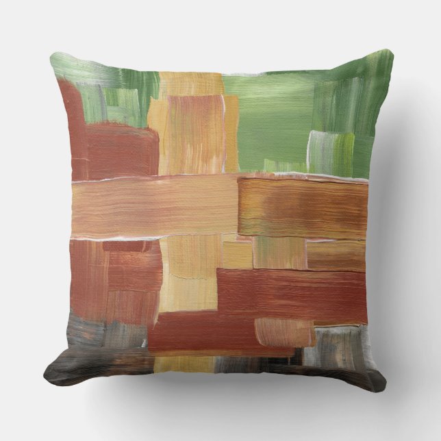 Abstract Brush Strokes Green, Brown, & Earth Tones Throw Pillow (Front)