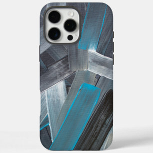 Abstract Brush Strokes in Blue, Gray, and Black iPhone 16 Pro Max Case