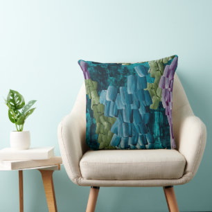 Abstract Brush Strokes in Blue, Green, and Purple Throw Pillow