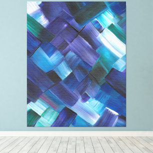 Abstract Brush Strokes in Blue, Teal, and Purple Canvas Print