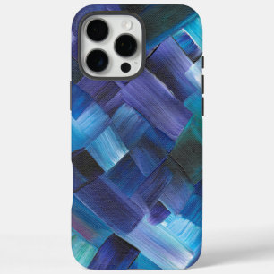 Abstract Brush Strokes in Blue, Teal, and Purple iPhone 16 Pro Max Case