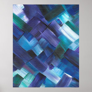 Abstract Brush Strokes in Blue, Teal, and Purple Poster
