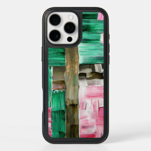 Abstract Brush Strokes in Green, Pink, and Brown iPhone 16 Pro Max Case