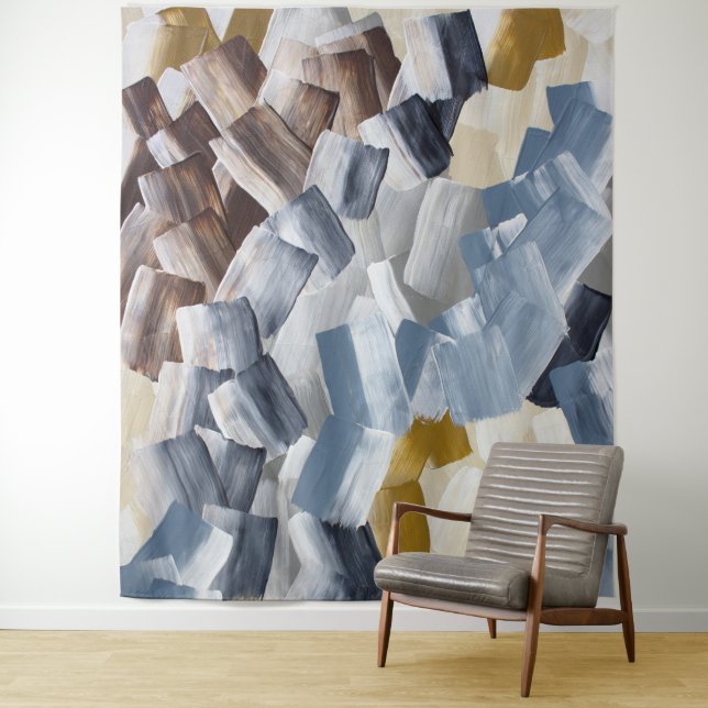 Abstract Brush Strokes in Neutral and Earth Tones Tapestry (In Situ)