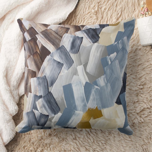 Abstract Brush Strokes in Neutral and Earth Tones Throw Pillow (Blanket)