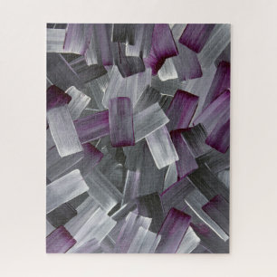 Abstract Brush Strokes in Purple, Black, and Gray Jigsaw Puzzle