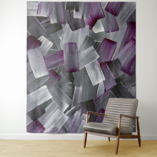 Abstract Brush Strokes in Purple, Black, and Gray Tapestry