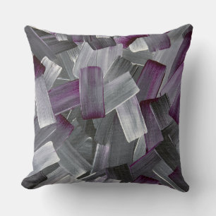 Abstract Brush Strokes in Purple, Black, and Gray Throw Pillow
