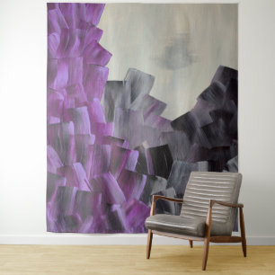 Abstract Brush Strokes in Purple, Gray, and Black Tapestry
